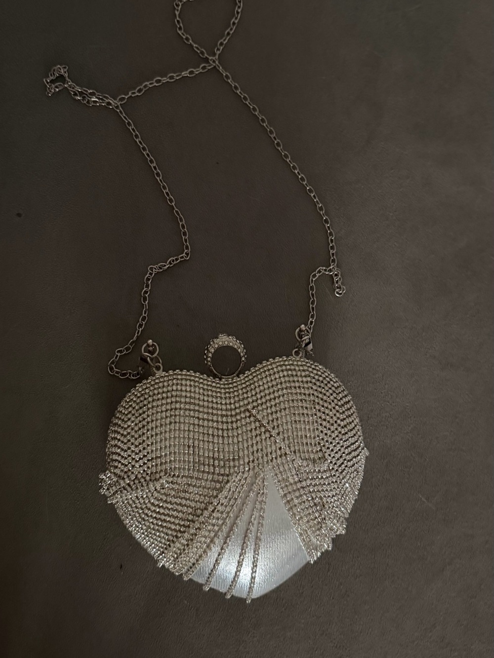Silver Heart Rhinestone Evening Bag